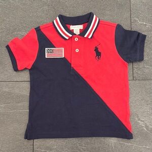 Toddler boy’s Ralph Lauren Red and Navy Polo Shirt with embroidered items, 24M